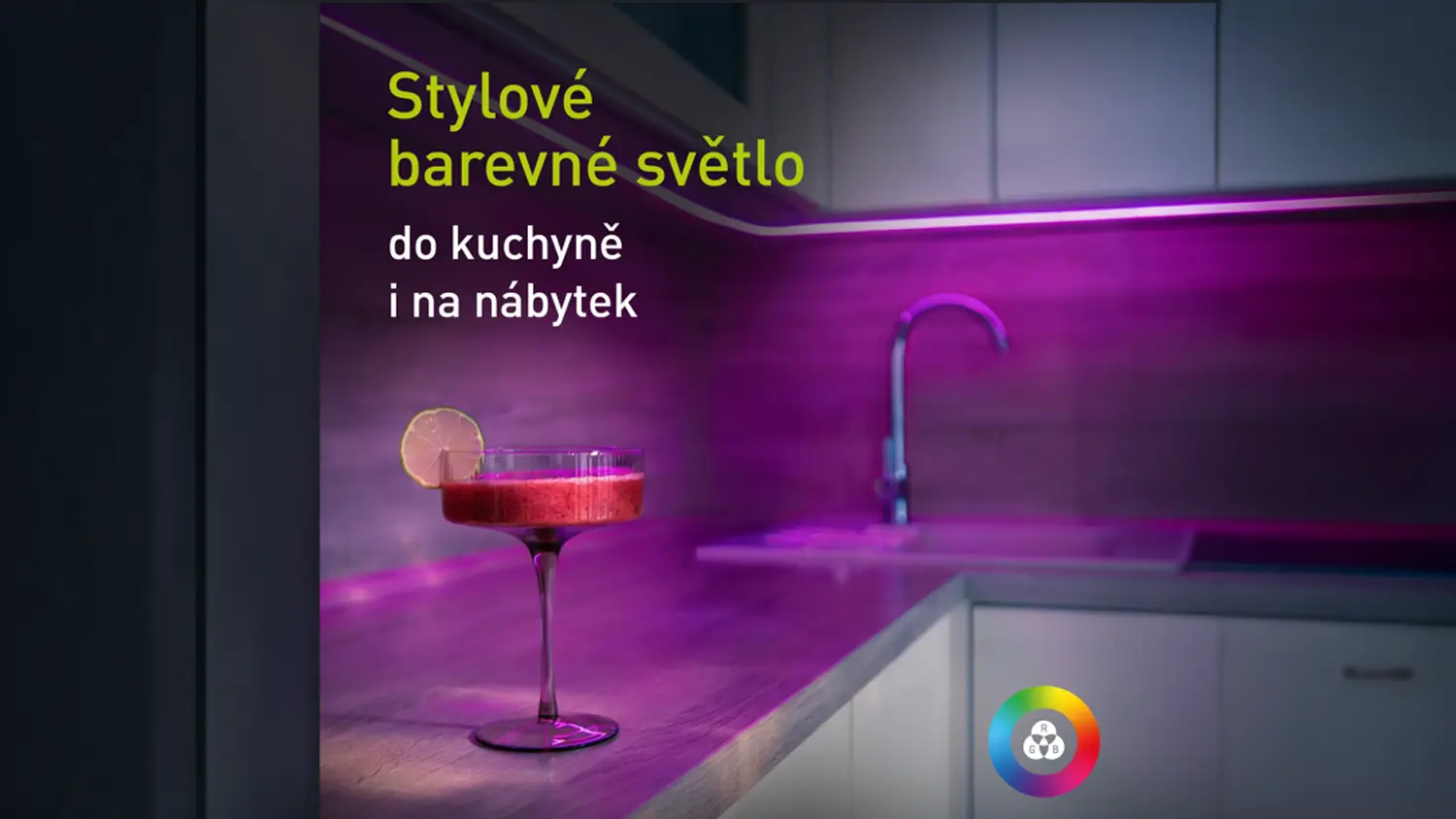 Drink na kuchyňské lince s fialovým LED páskem Retlux RLS 110