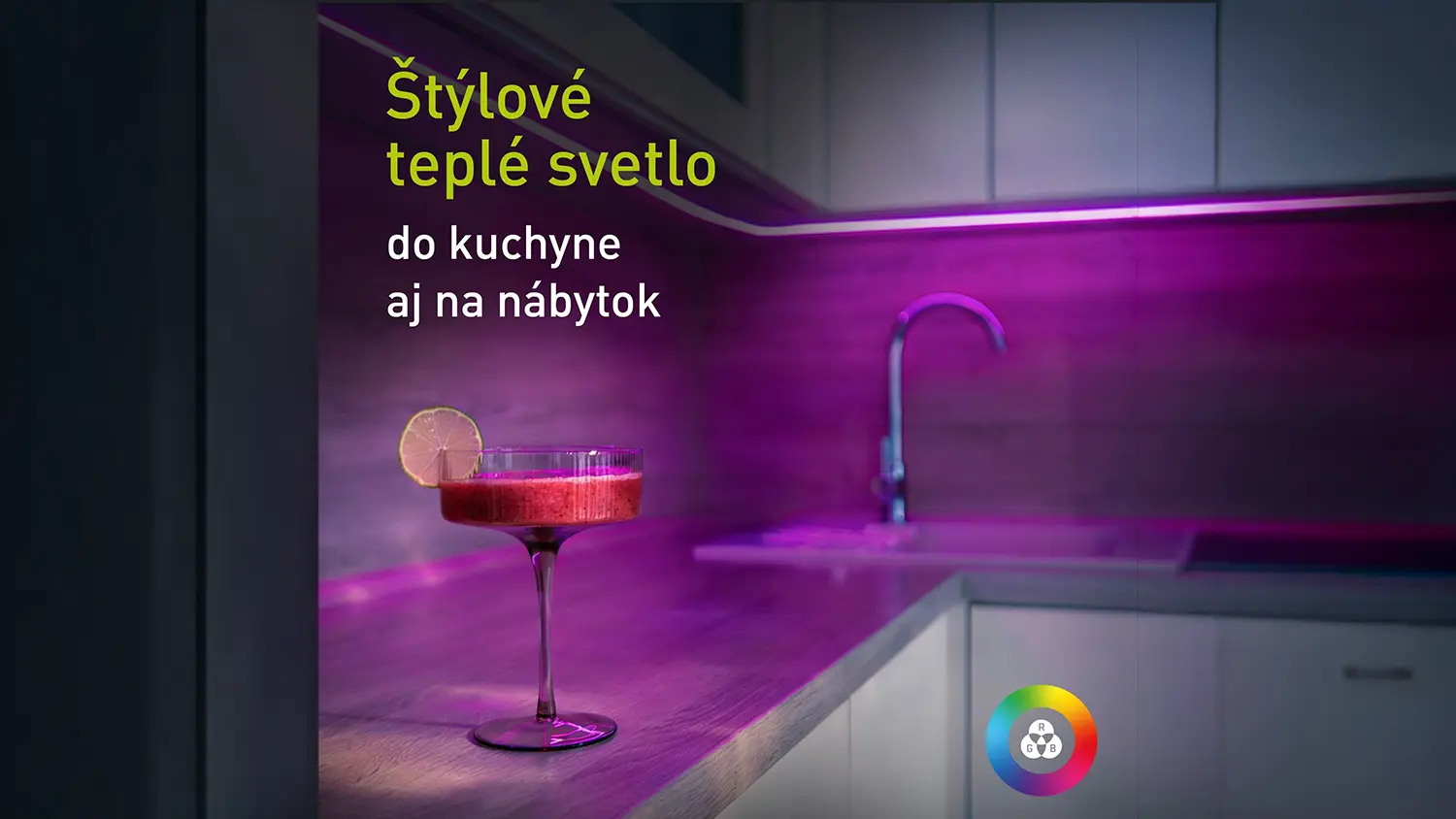 Drink na kuchynskej linke s fialovým LED pásikom Retlux RLS 110