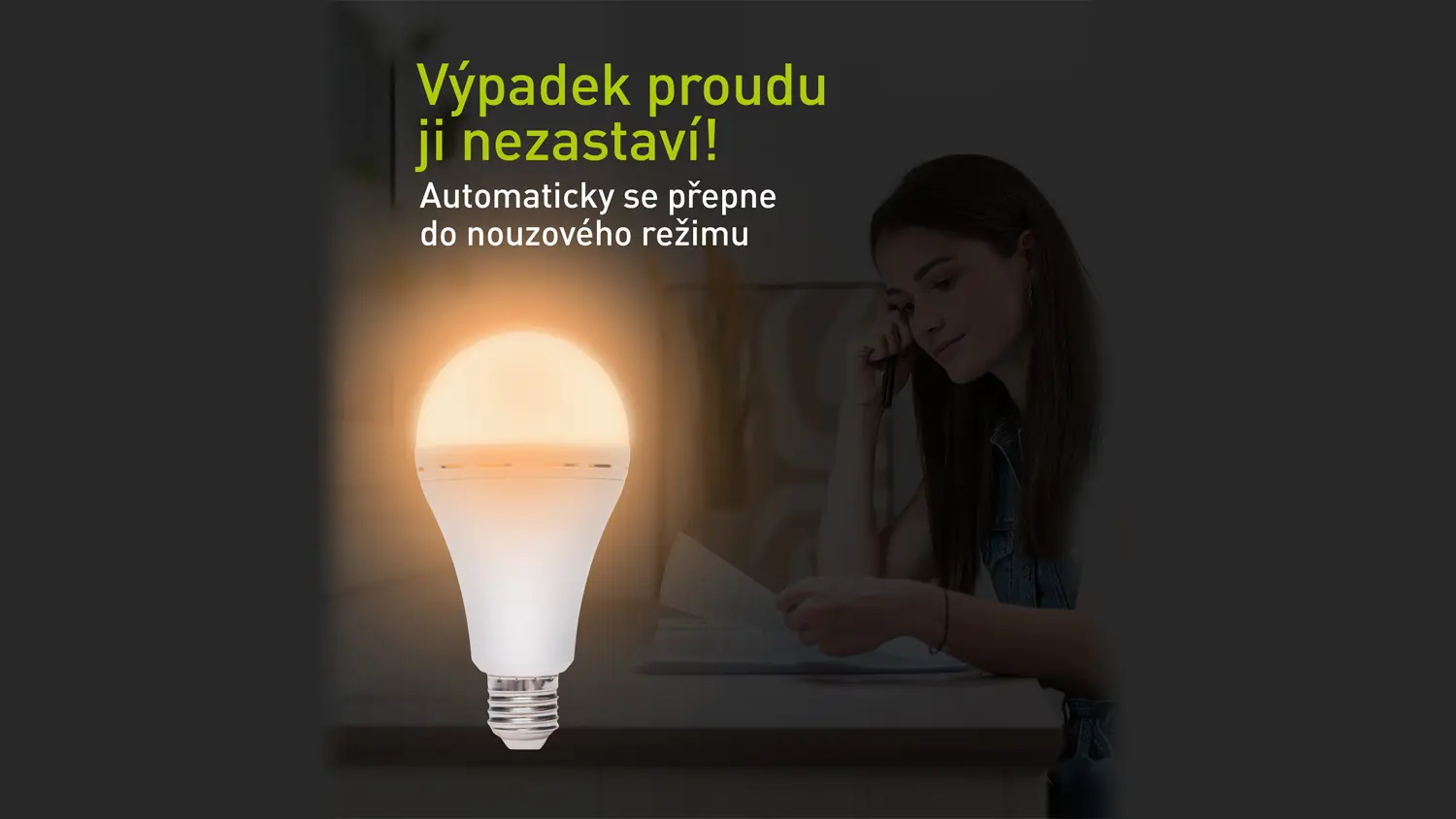 LED žárovka s baterií 3v1 Retlux RLL 671 s textem o nouzovém režimu