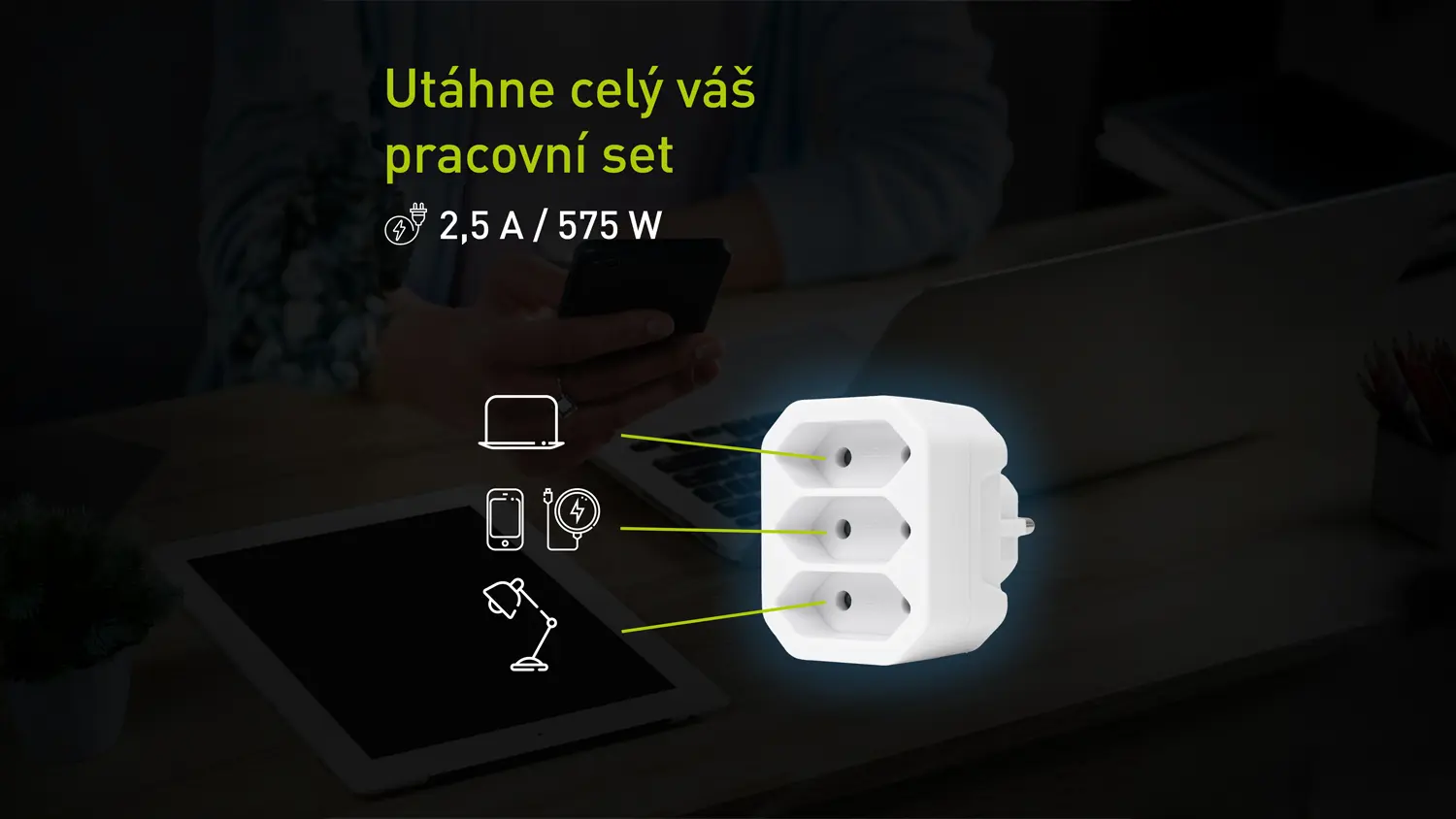Rozbočka RETLUX RPC 60N ilustruj&iacute;c&iacute; tři euroz&aacute;suvky