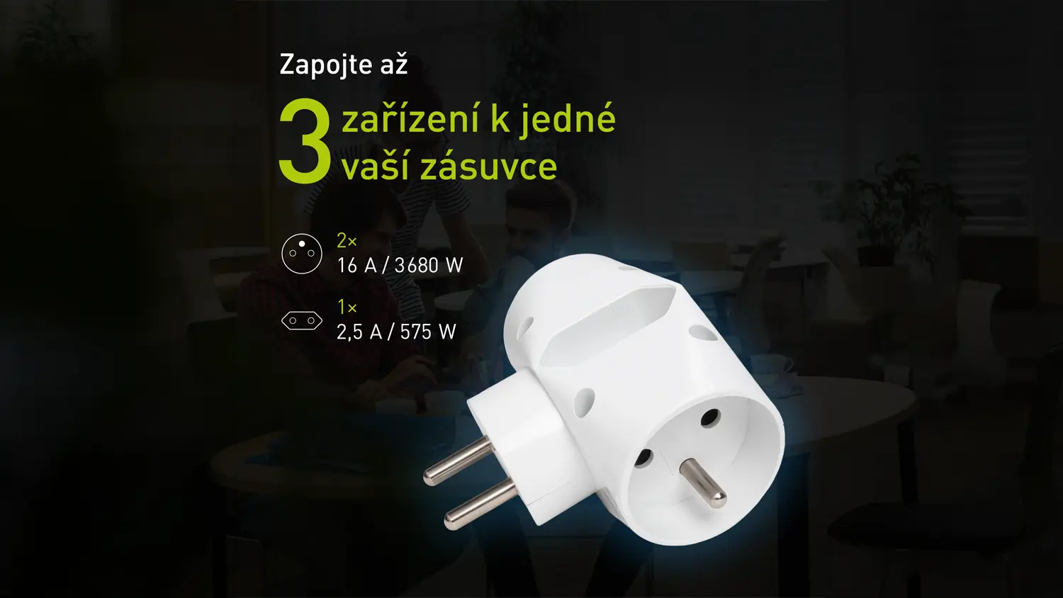 Možnost zapojení různých spotřebičů pomocí rozbočky se třemi zásuvkami RETLUX RPC 62N