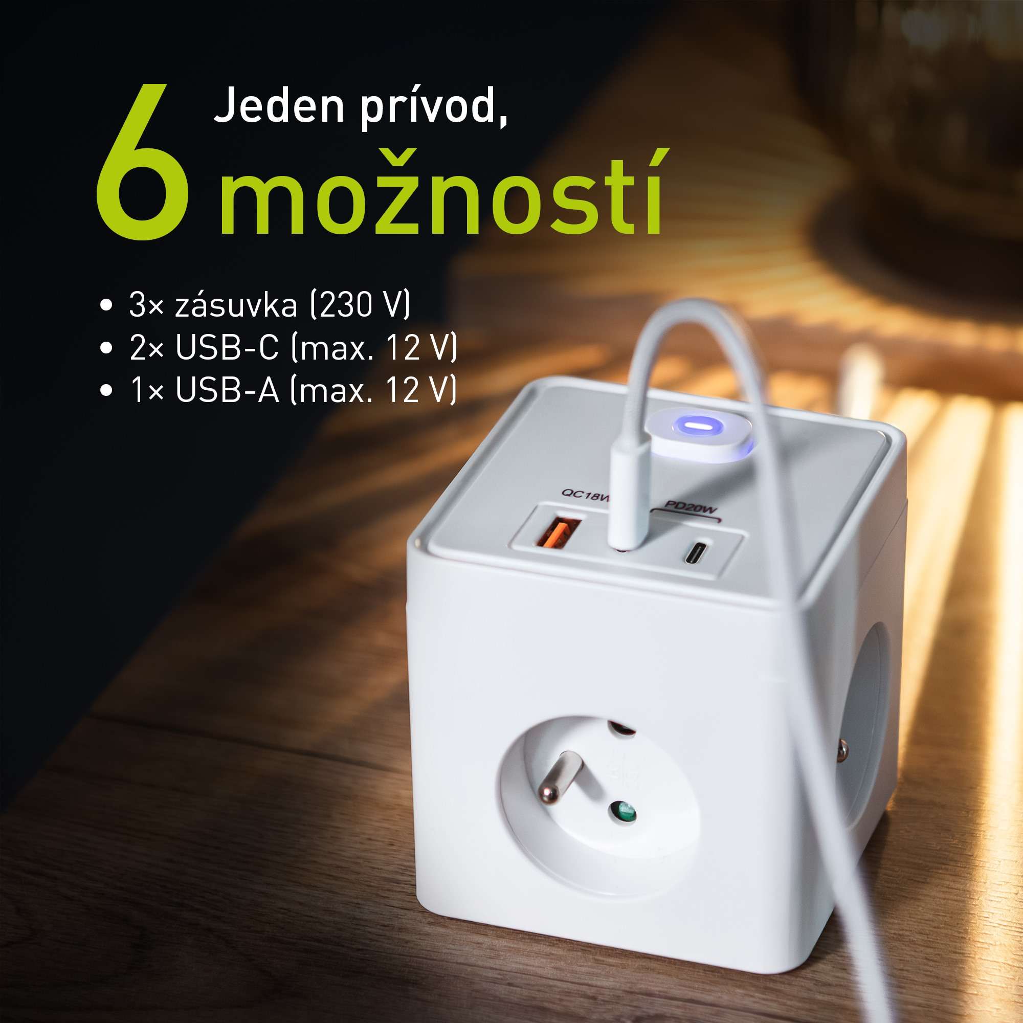 Prívod RETLUX RPC 83 CUBIXO s popisom 6 možností napájania