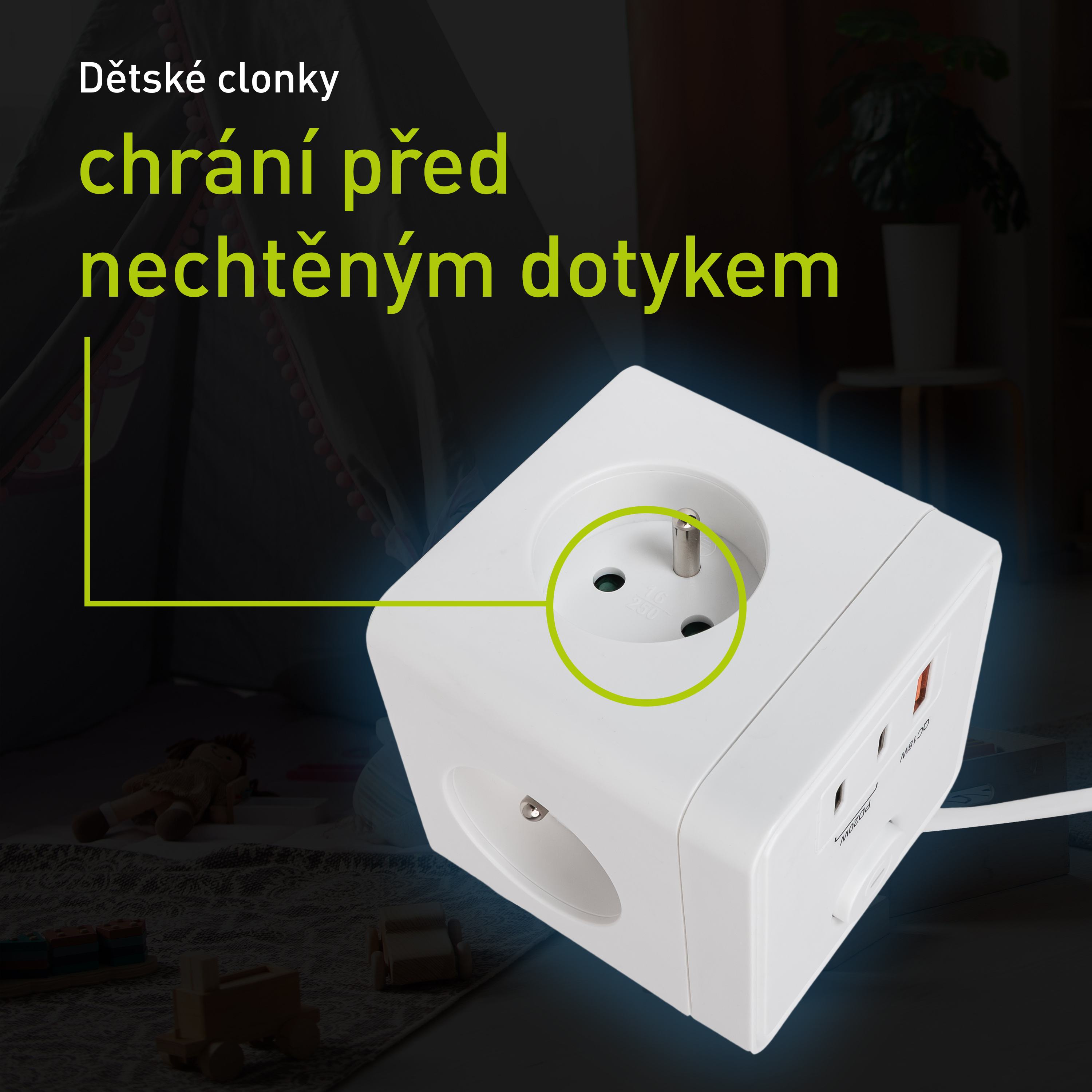 Přívod RETLUX RPC 83 CUBIXO s detailem na dětské clonky