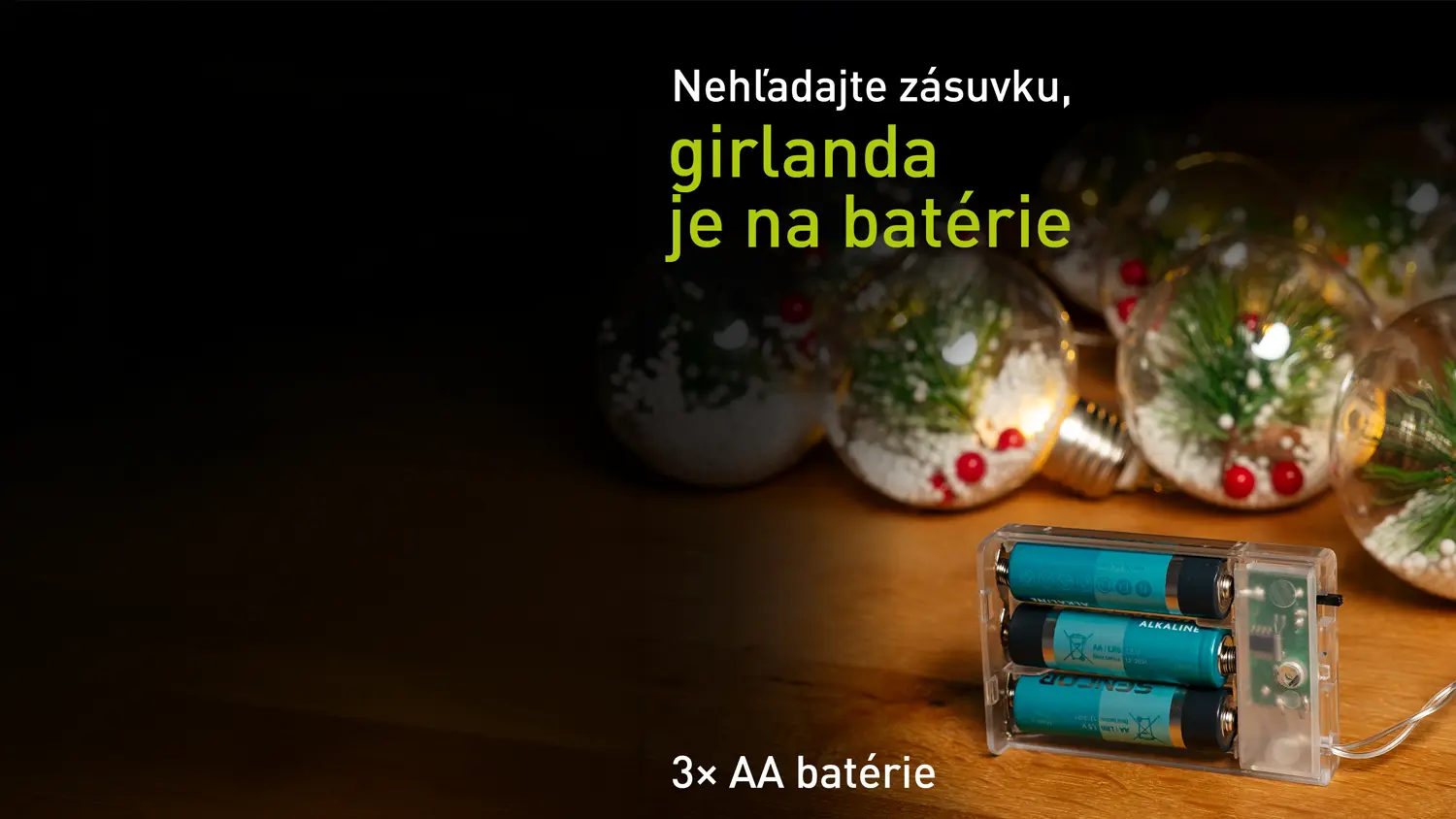 Detail napájania girlandy s opisom funkcií.