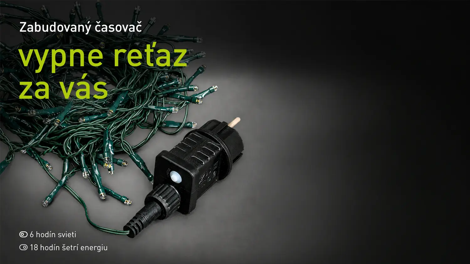 Odpojená svetelná reťaz s popisom časovača.