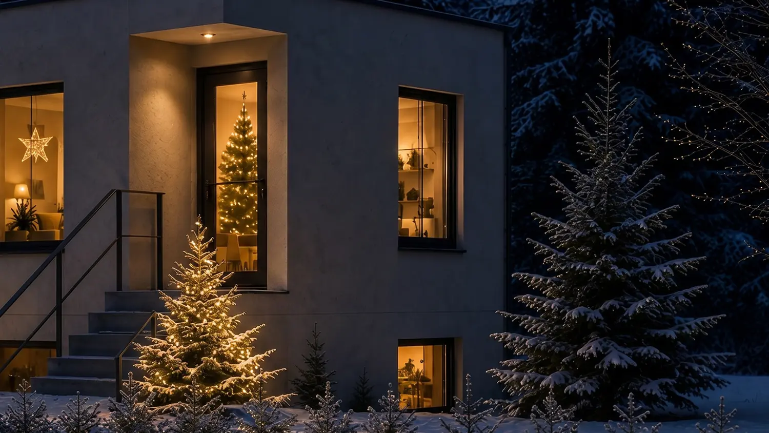 Vianočná LED reťaz RETLUX RXL 516 zdobí vianočný stromček v exteriéri.
