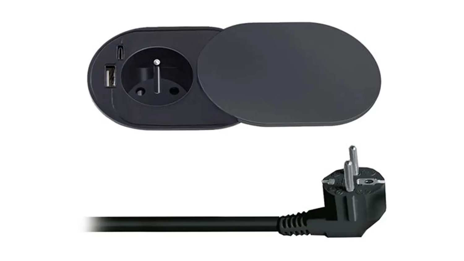 Solight 1z + USB A+C 20W PD vestavná zásuvka s posuvným víčkem černá horní pohled