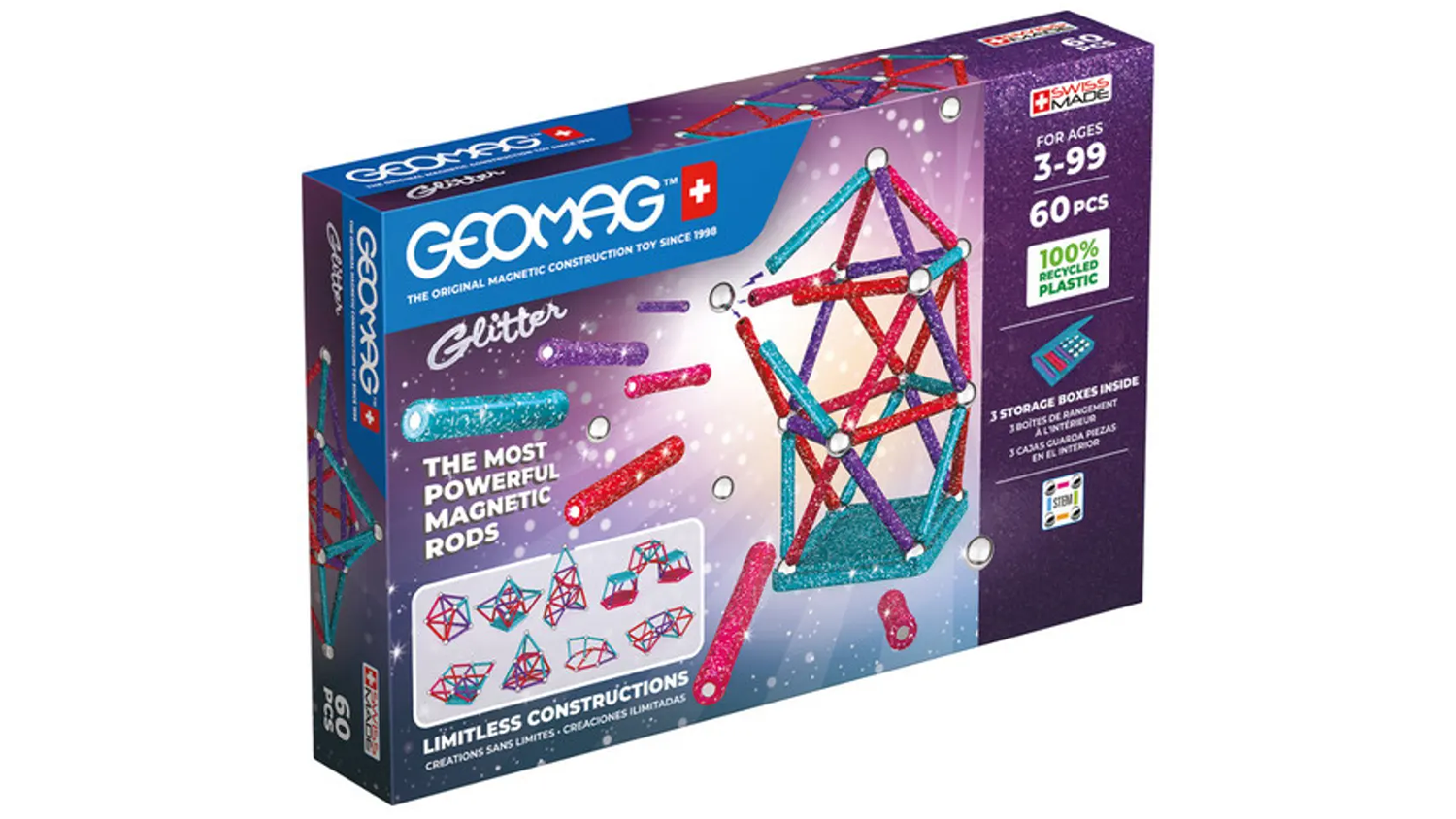 Stavebnice Geomag Glitter 60 d&iacute;lků
