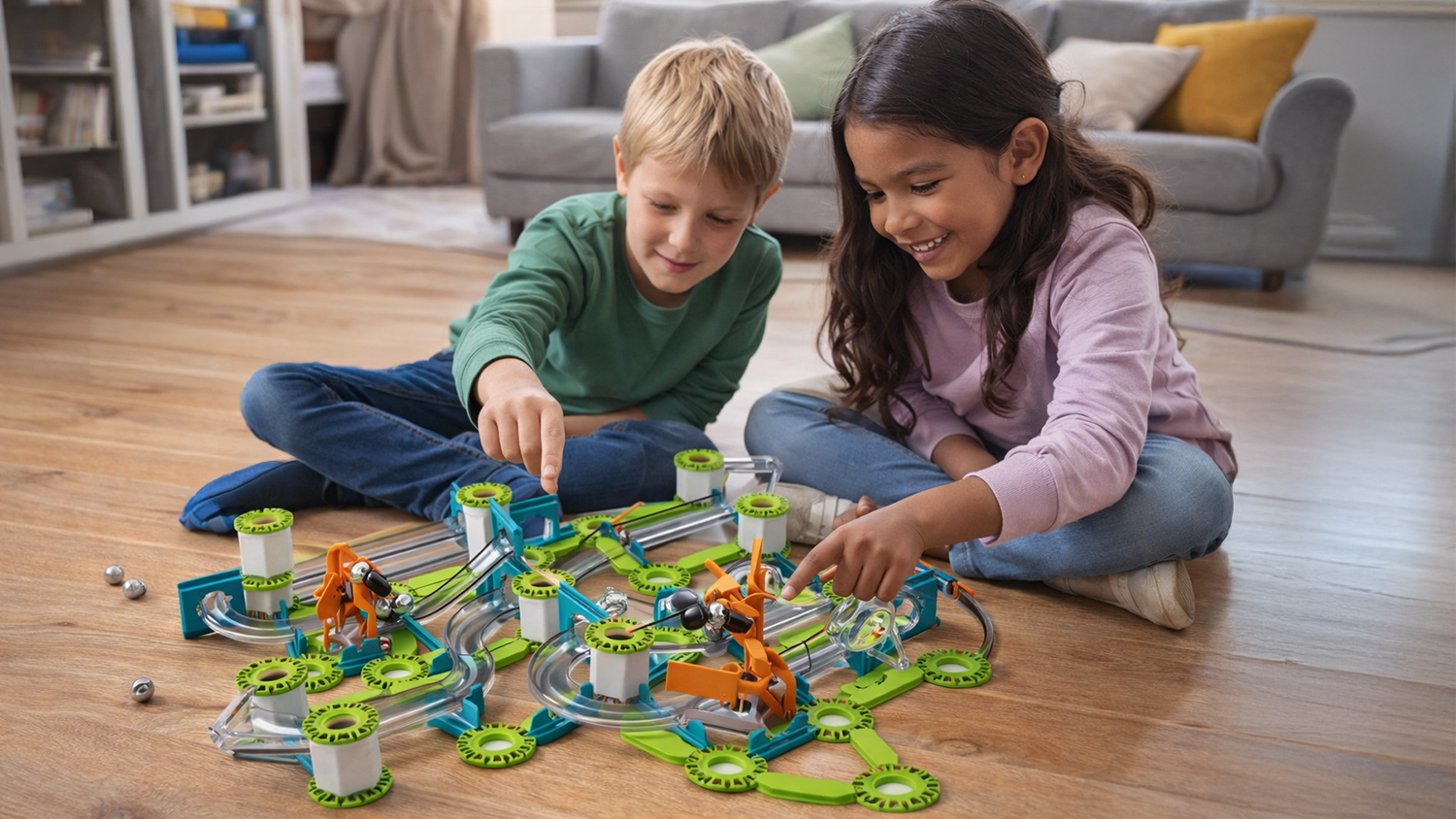Děti si hrají se stavebnící Geomag Mechanics Starter Set 153 dílků