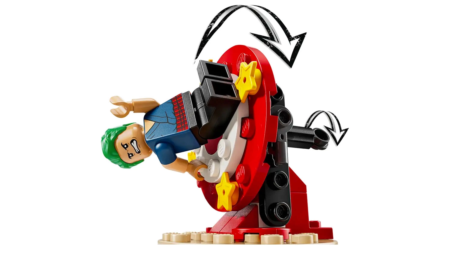 LEGO® ONE PIECE 75637 Minifigúrka klauna Buggyho a jeho cirkusový stan na točiacom sa terči.