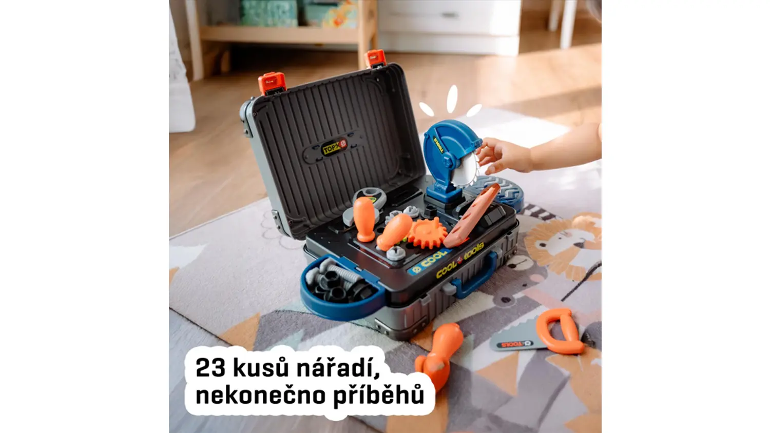 Otevřený kufřík dílna Buddy Toys BGP 2022 na koberci