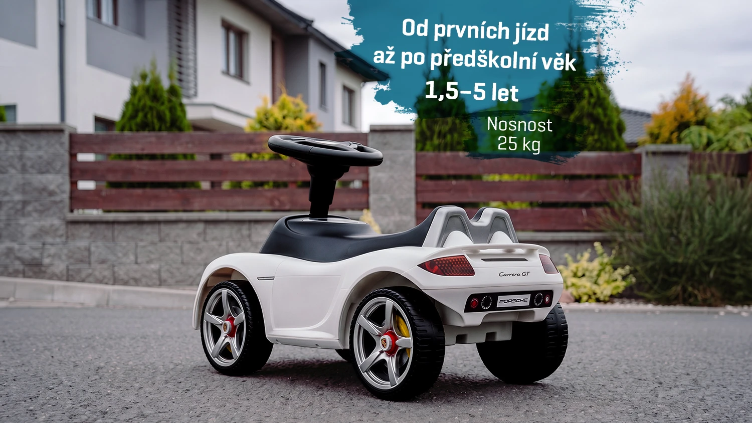 Detské odrážadlo Porsche Carrera GT s textom o veku a nosnosti