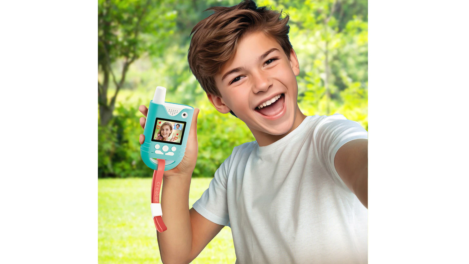 Chlapec s modrou vysílačkou Creator Walkie-Talkies
