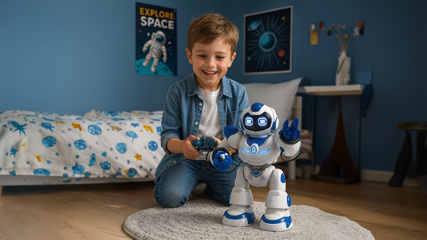 Chlapec si hraje s robotem kosmonautem Eppe 400274