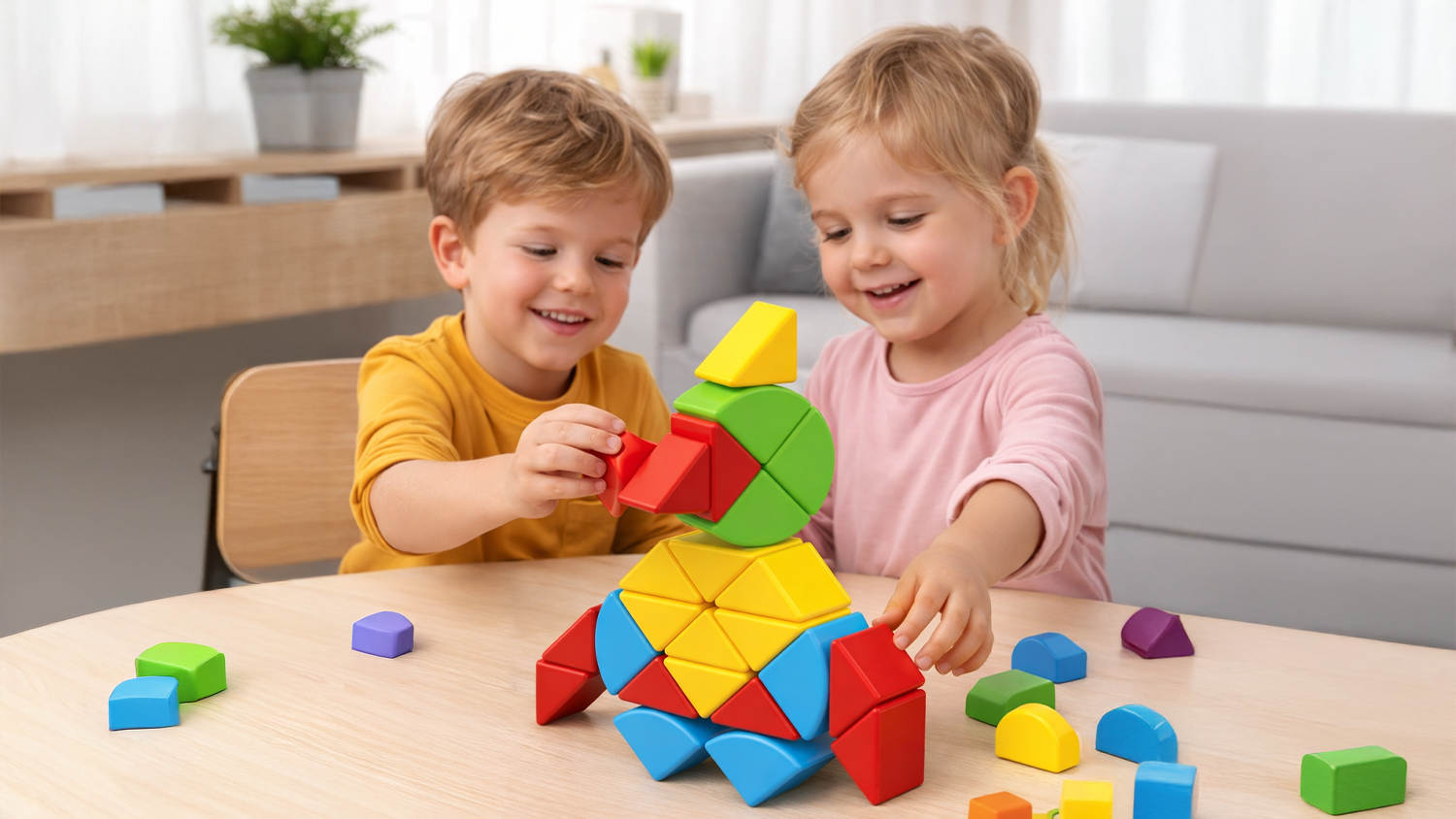 Děti si hraj&iacute; se stavebnic&iacute; Geomag