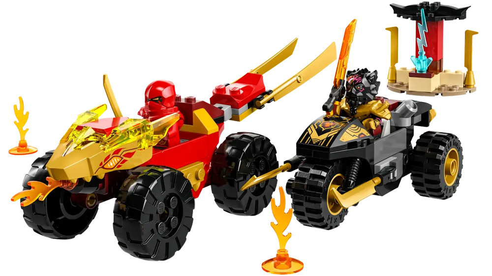 Stavebnice LEGO NINJAGO 71789 Kai a Ras v duelu auta s motorkou