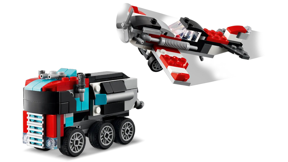 Stavebnice LEGO® Creator 3 v 1 Náklaďák s plochou korbou a helikoptéra 31146