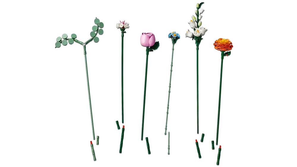Květiny stavebnice LEGO® Botanicals 10342 Krásná kytice růžových květin mají nastavitelné stonky_03