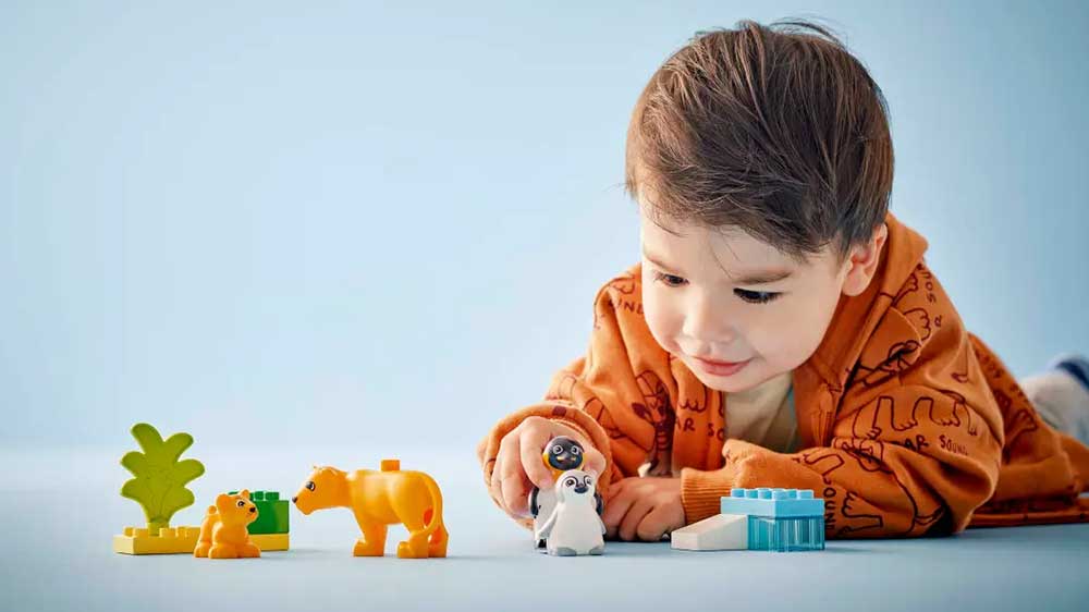 Stavebnice LEGO® DUPLO® 10442 Rodinky divokých zvířat: Tučňáci a lvi hrající si chlapeček_03