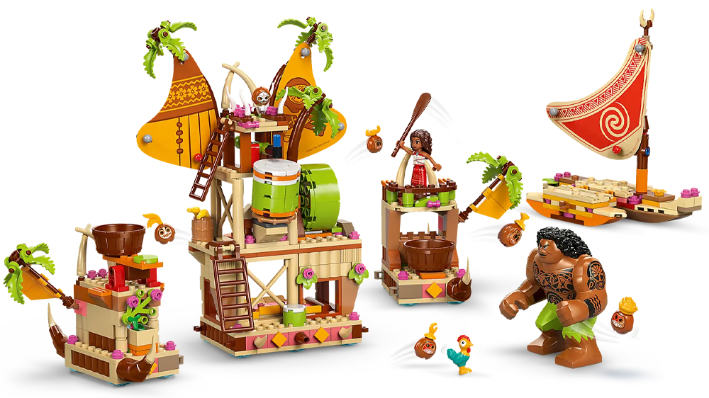 Loď Kakamorů ze stavebnice LEGO® Disney rozdělená na části a znázornění pohybu minifigurek_03