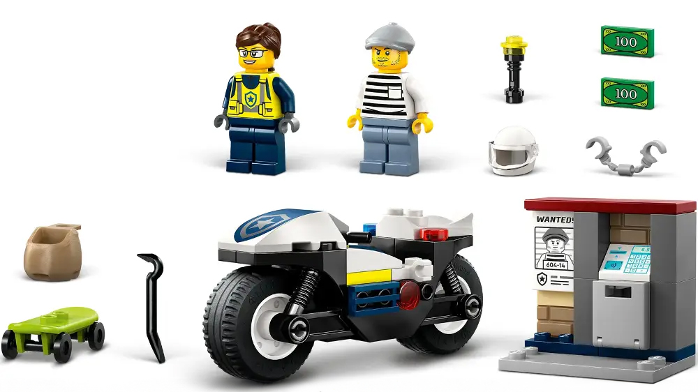 Sestaven&aacute; stavebnice LEGO&reg; City 60455 Honička na policejn&iacute; motorce a přehled v&scaron;ech doplňků_02