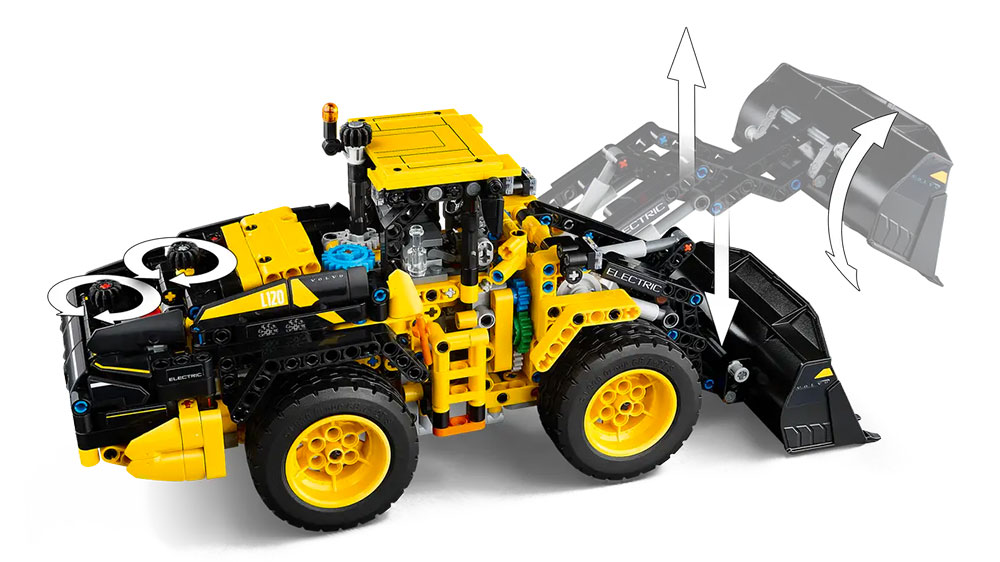 Vizualizace zvedání lopaty u stavebnice LEGO® Technic 42209 Kolový nakladač Volvo L120 Electric_02