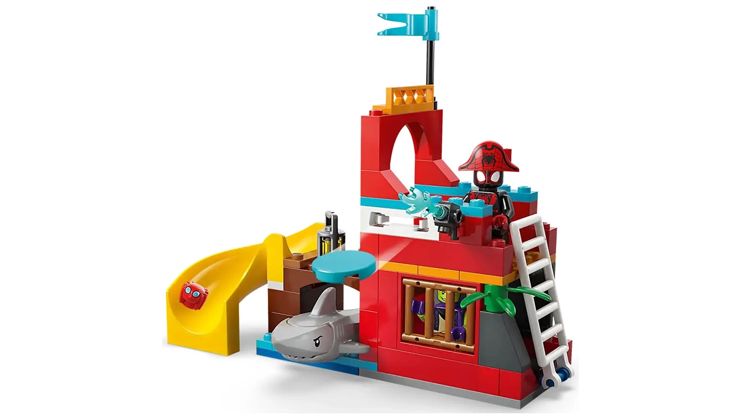 Model ostrova ze stavebnice LEGO&reg; | Marvel 11208 Pir&aacute;tsk&aacute; loď Spideyho t&yacute;mu a zn&aacute;zorněn&iacute; pohybu vystřelen&yacute;ch disků