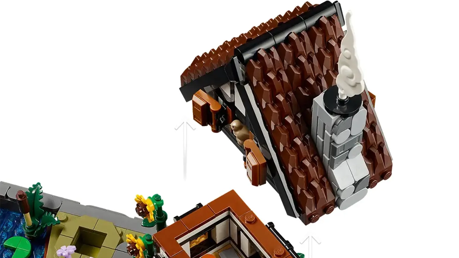 Pohled do kuchyně v otevřené chatce ze stavebnice LEGO® Icons 11372 Chata a podzimní zahrada