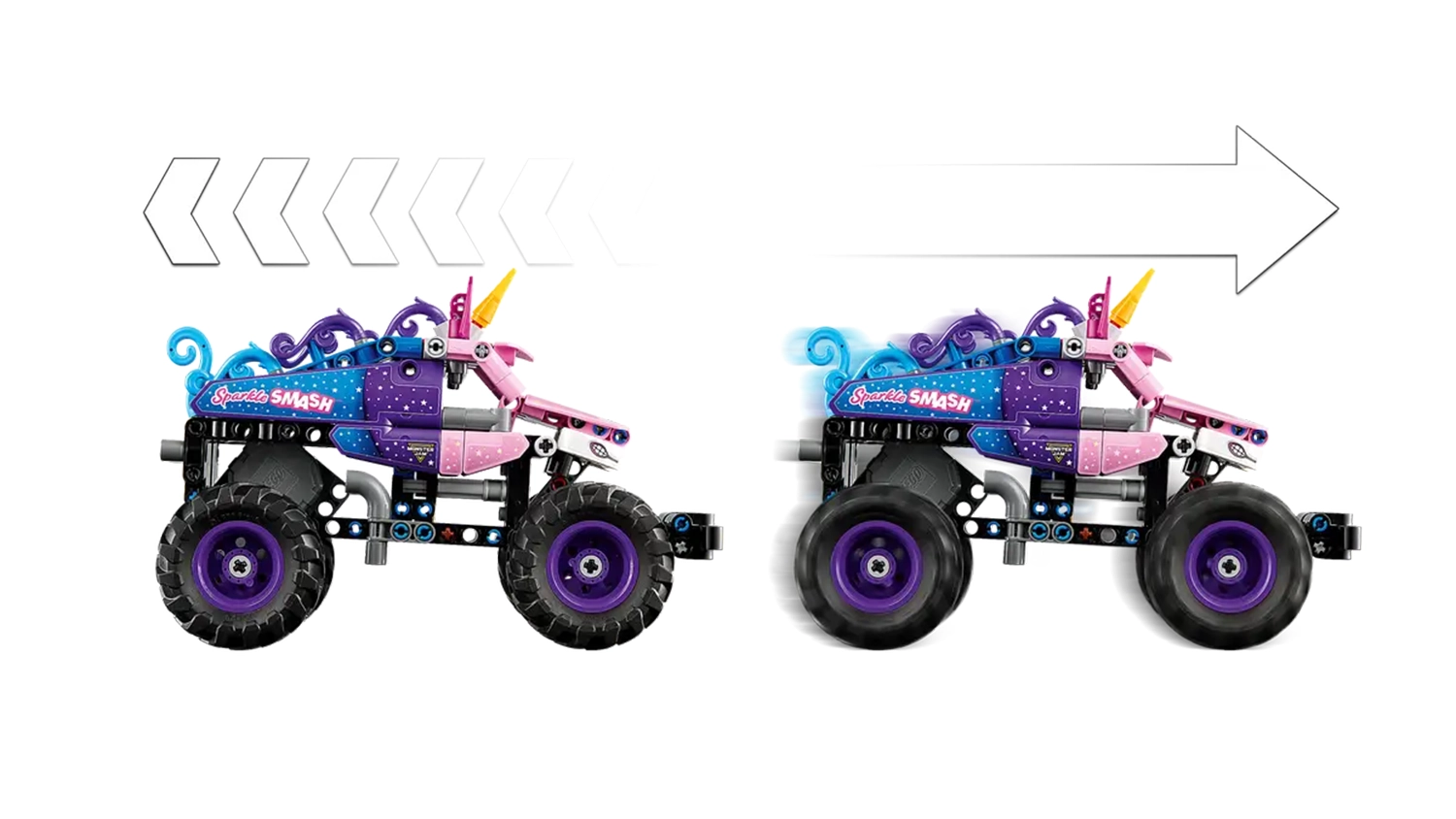 Vizualizace pohybu natažen&iacute;m u stavebnice LEGO&reg; Technic 42220 Monster Jam&trade; Sparkle Smash&trade;