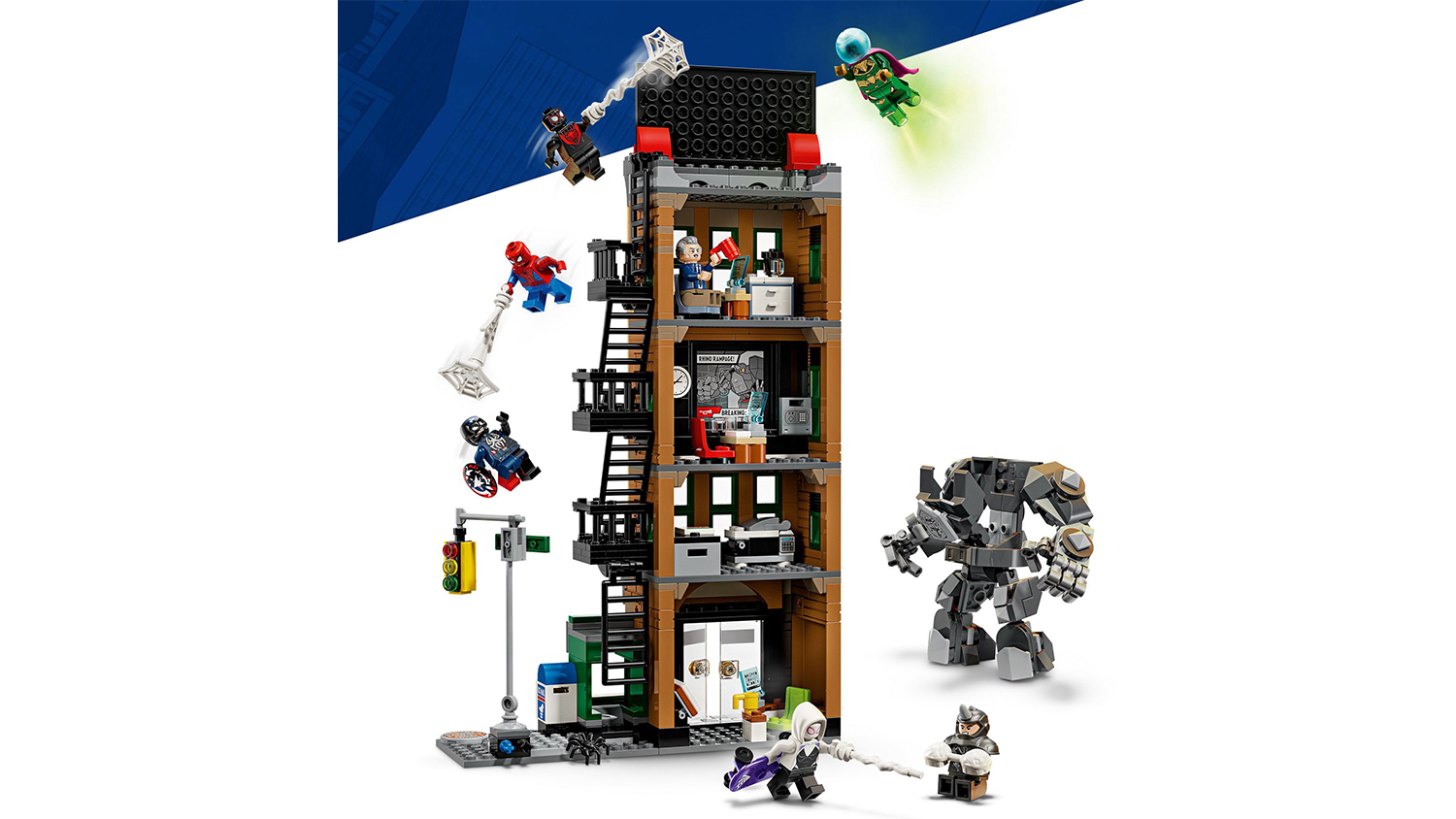 Stavebnica LEGO® Marvel 76342 Spider-Man vs. Mysterio: Daily Bugle s figurkami v akčních pózách