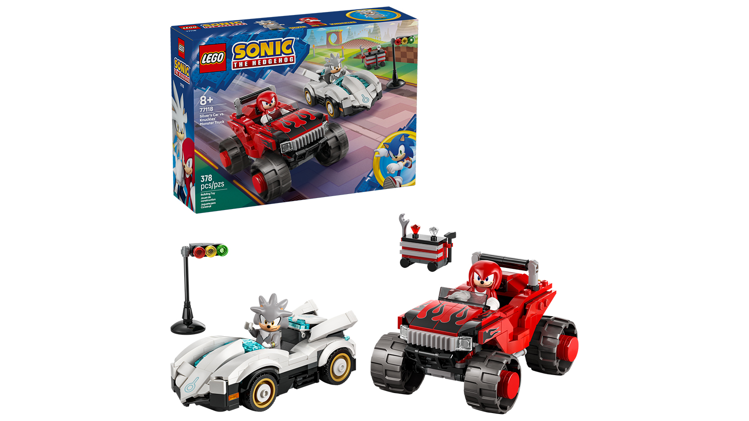 Stavebnice LEGO&reg; Sonic the Hedgehog&trade; 77118 Silver a jeho auto vs. Knuckles a jeho monster truck