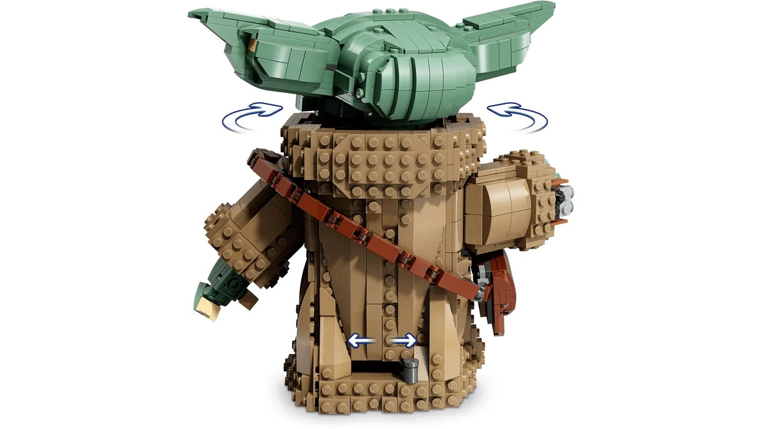Figurka Grogua ze stavebnice LEGO® Star Wars™ 75446 a znázornění pohybu hlavy