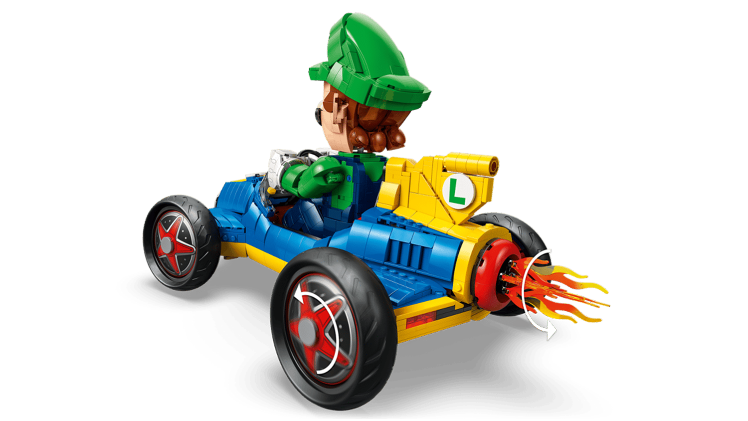 Plameny ve výfuku stavebnice LEGO® Super Mario™ 72050 Mario Kart™ – Luigi a Mach 8