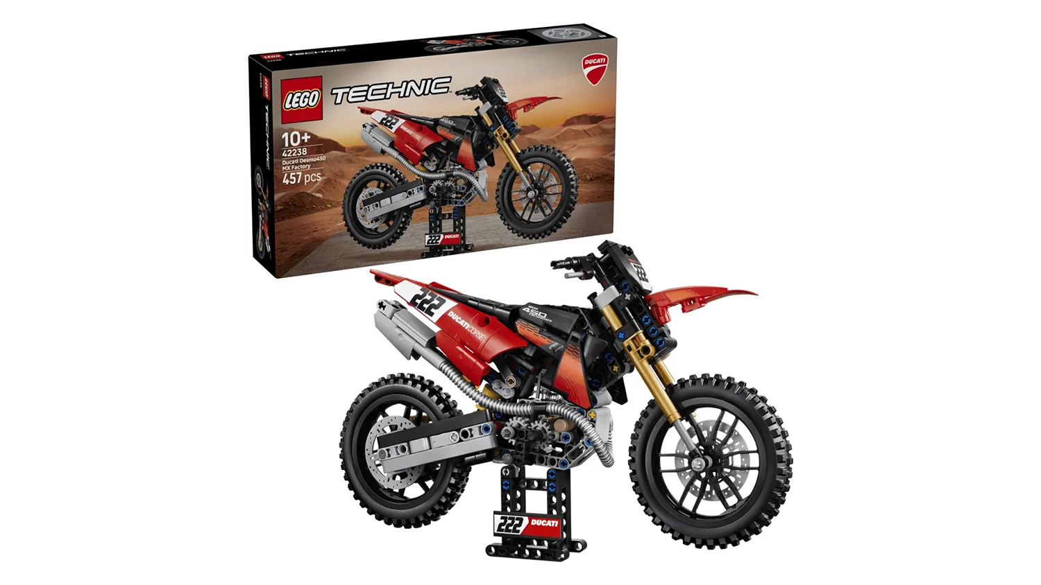 Stavebnice LEGO&reg; Technic 42238 Motorka Ducati Desmo450 MX Factory &ndash; balen&iacute; a sestaven&aacute; motorka