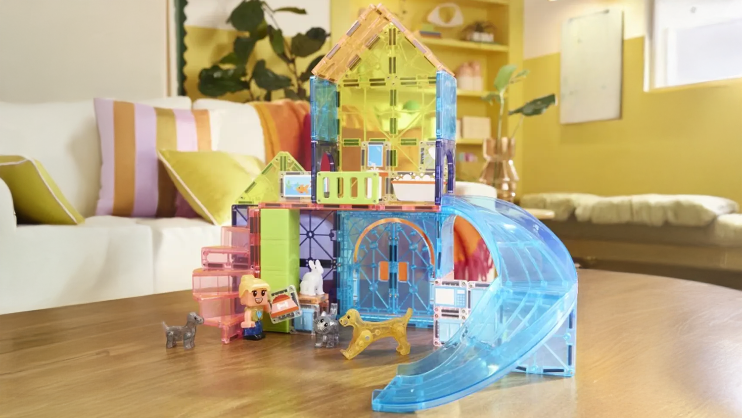 Magnetická stavebnice Magna-Tiles Pet Playhouse MT-252050PP 50 ks v dětském pokoji