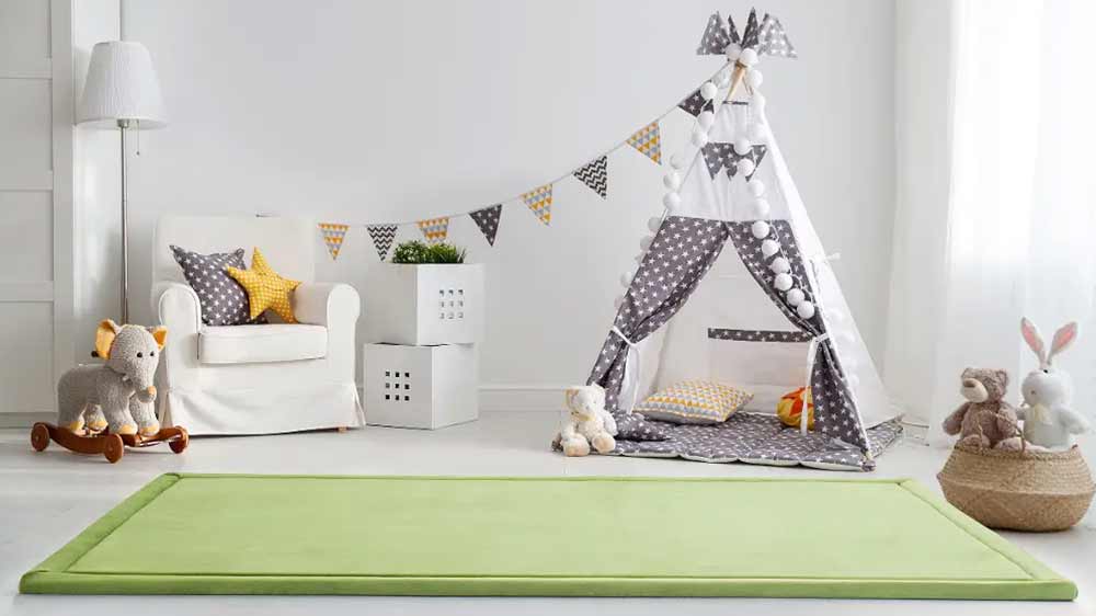 Koberec zelený MOMOMI 190 × 240 cm v dětském pokojíčku_02