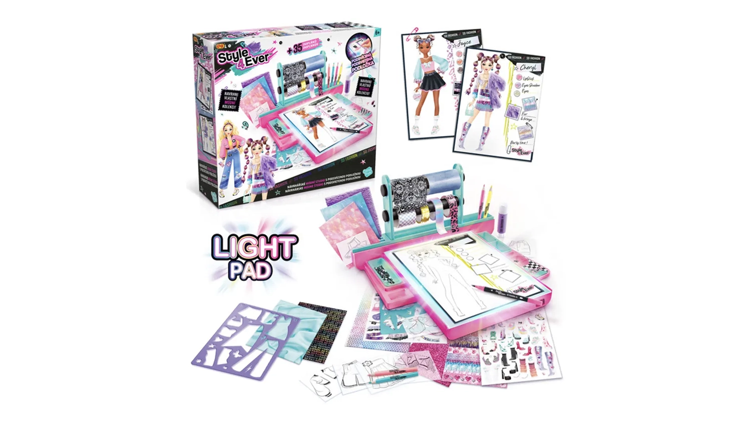 Kreativn&iacute; sada Style4Ever N&aacute;vrh&aacute;řsk&eacute; m&oacute;dn&iacute; studio Light-up obsah balen&iacute;