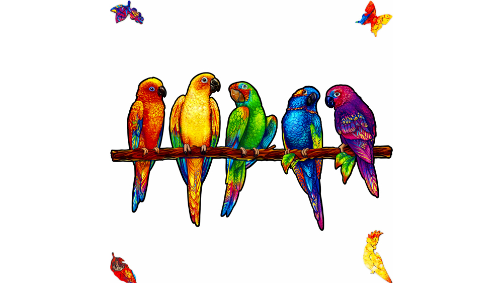 Dřevěné puzzle Unidragon Playful Parrots 5v1_01