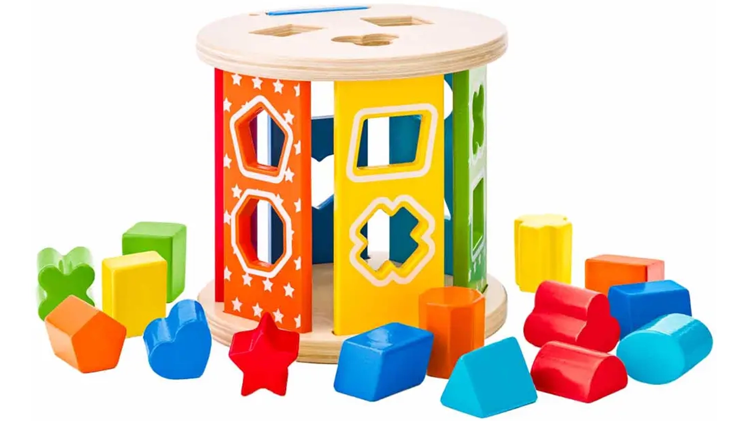 Vkl&aacute;dačka Woody V&aacute;lec s tvary poskl&aacute;dan&yacute;mi na podlaze kolem konstrukce