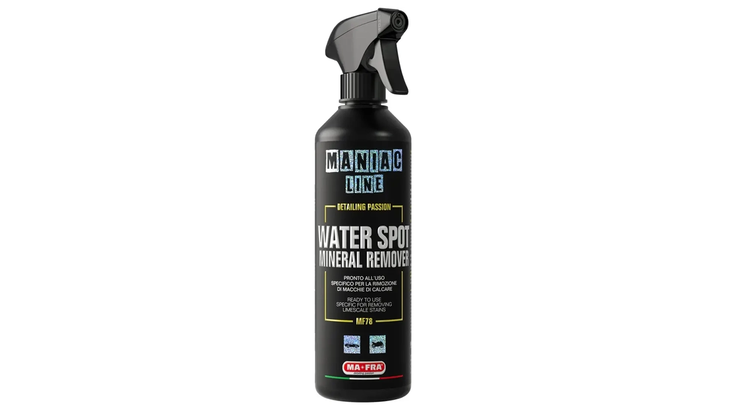 Odstraňovač vodn&yacute;ch spotů a miner&aacute;lov MANIAC 500 ml (MF-78) pohľad zpredu