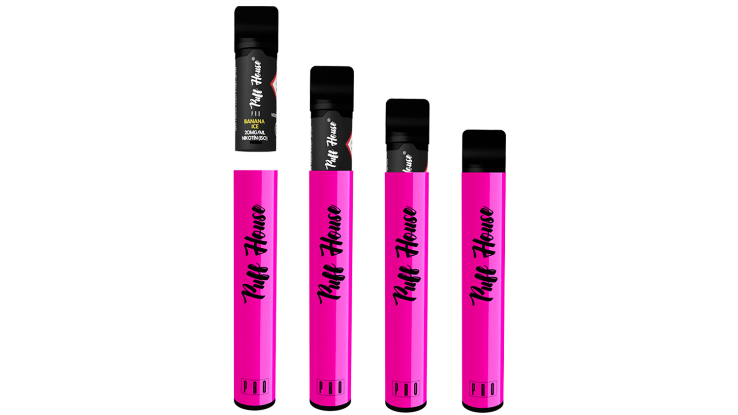 Dobíjecí elektronická cigareta PUFF HOUSE PRO Pink Barbie, v popředí detail produktu, v pozadí žena používající zařízení v kavárně