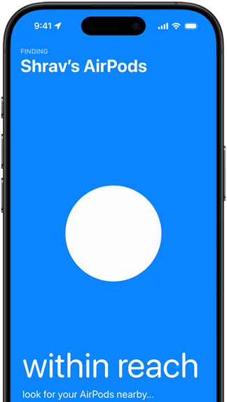 iPhone, je zobrazeno hledání AirPodů v aplikaci Najít
