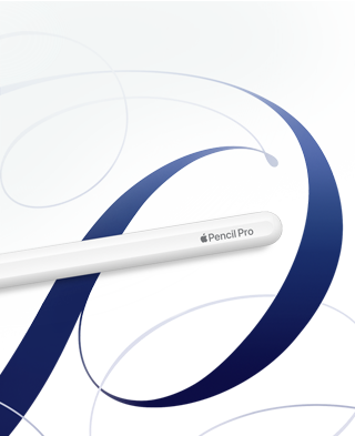 Apple Pencil Pro položený na ručně nakreslených návrzích, které jsou ukázkou jeho širokých tvůrčích možností