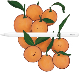 Apple Pencil USB‑C položený na hromádce pomerančů