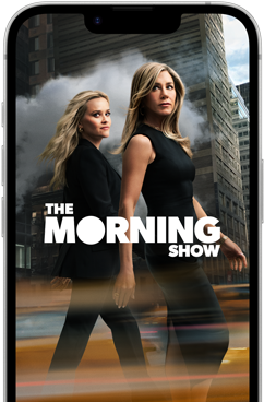 Pohľad na obrazovku iPhonu 17e, na ktorej je seriál The Morning Show v Apple TV