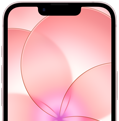 iPhone 17e, čiastočný pohľad na prednú stranu s Ceramic Shieldom 2, svetloružová farba, pozadie s ružovým kvetom
