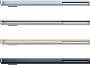 Pohled z&nbsp;boku na čtyři MacBooky&nbsp;Air ve čtyřech různých barvách