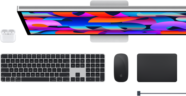 Doplnky k Macu: AirPods, Studio Display, Magic Keyboard, Magic Mouse, Magic Trackpad, nabíjací kábel MagSafe