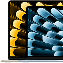 Dva MacBooky Air pro srovnání velikostí displejů s úhlopříčkou 13,6 palce a 15,3 palce