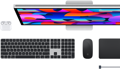 Doplnky k Macu: AirPods, Studio Display, Magic Keyboard, Magic Mouse, Magic Trackpad, nabíjací kábel MagSafe v kozmickej čiernej farbe
